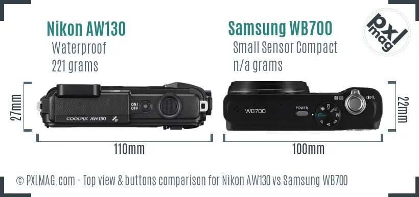Nikon AW130 vs Samsung WB700 top view buttons comparison