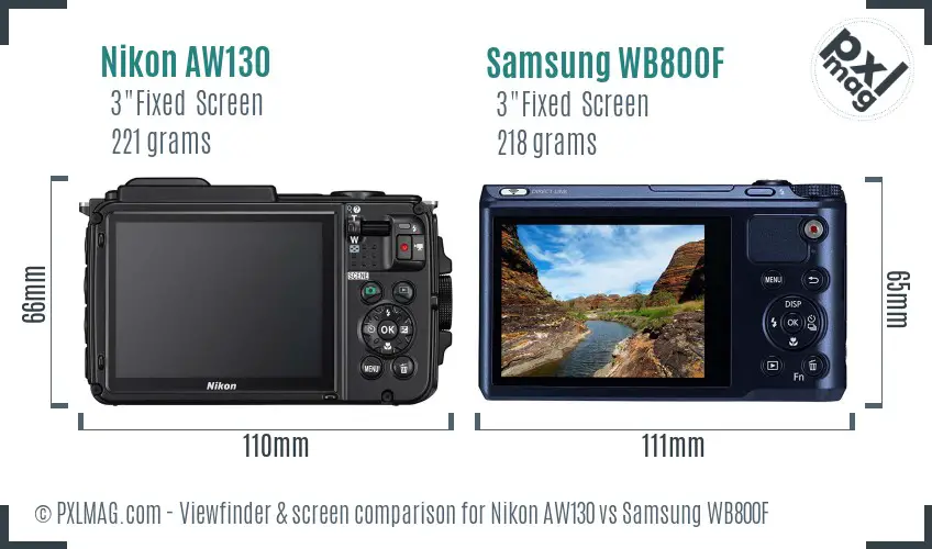 Nikon AW130 vs Samsung WB800F Screen and Viewfinder comparison