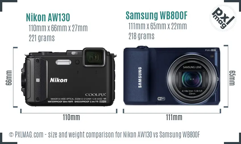 Nikon AW130 vs Samsung WB800F size comparison