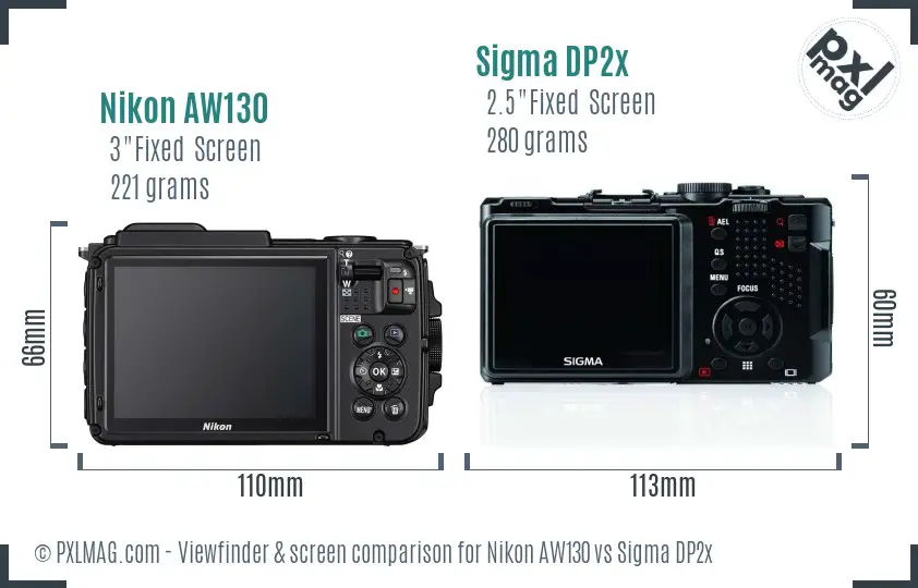 Nikon AW130 vs Sigma DP2x Screen and Viewfinder comparison