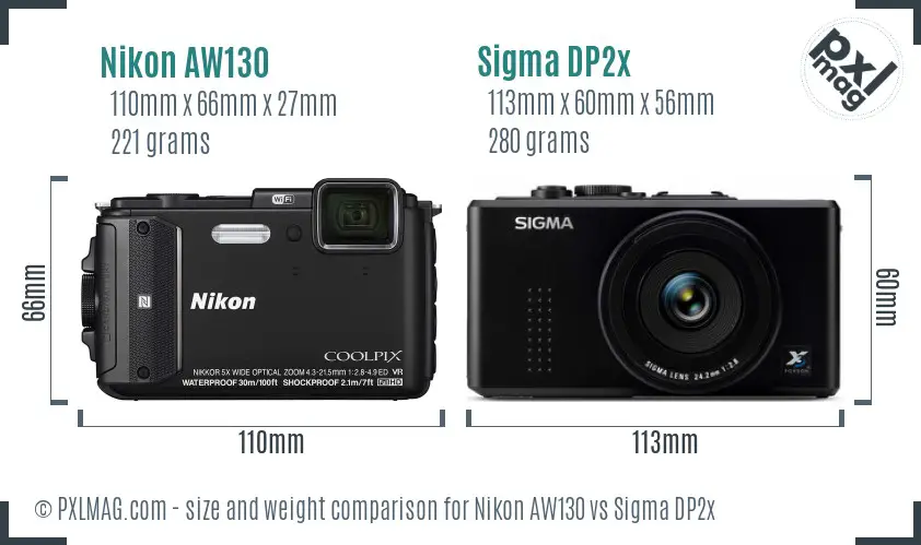 Nikon AW130 vs Sigma DP2x size comparison