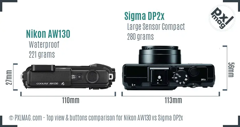 Nikon AW130 vs Sigma DP2x top view buttons comparison