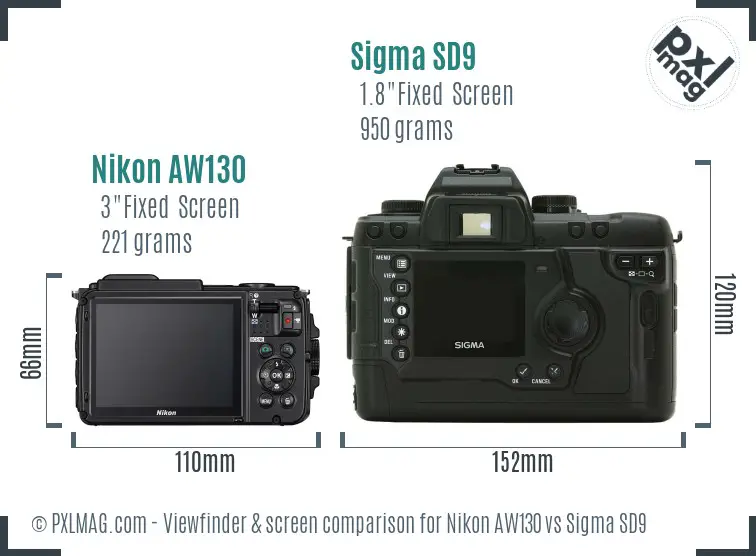 Nikon AW130 vs Sigma SD9 Screen and Viewfinder comparison