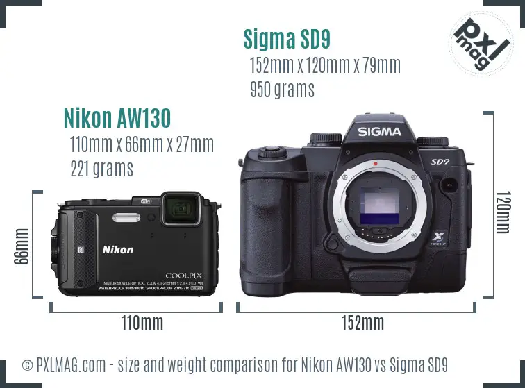 Nikon AW130 vs Sigma SD9 size comparison