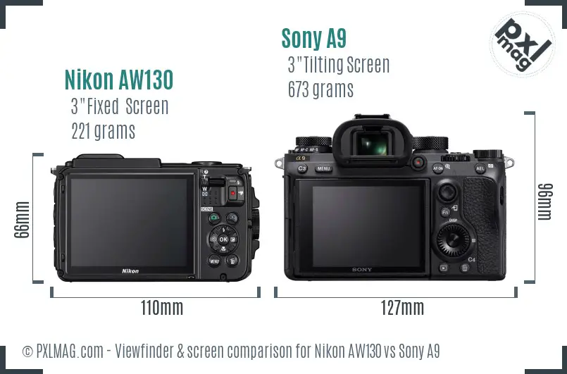 Nikon AW130 vs Sony A9 Screen and Viewfinder comparison