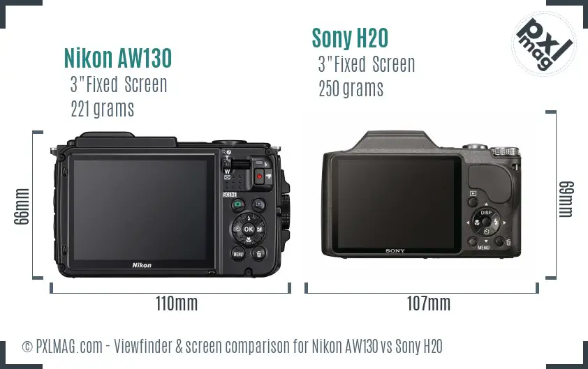 Nikon AW130 vs Sony H20 Screen and Viewfinder comparison