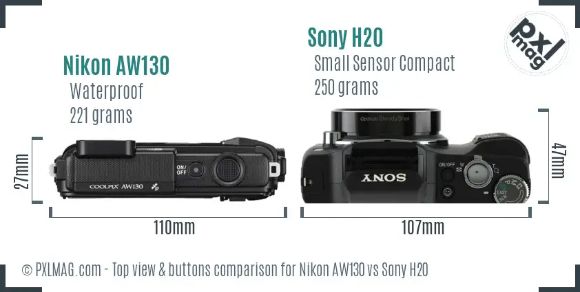 Nikon AW130 vs Sony H20 top view buttons comparison