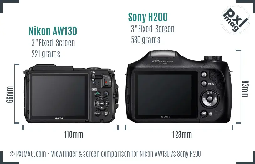 Nikon AW130 vs Sony H200 Screen and Viewfinder comparison