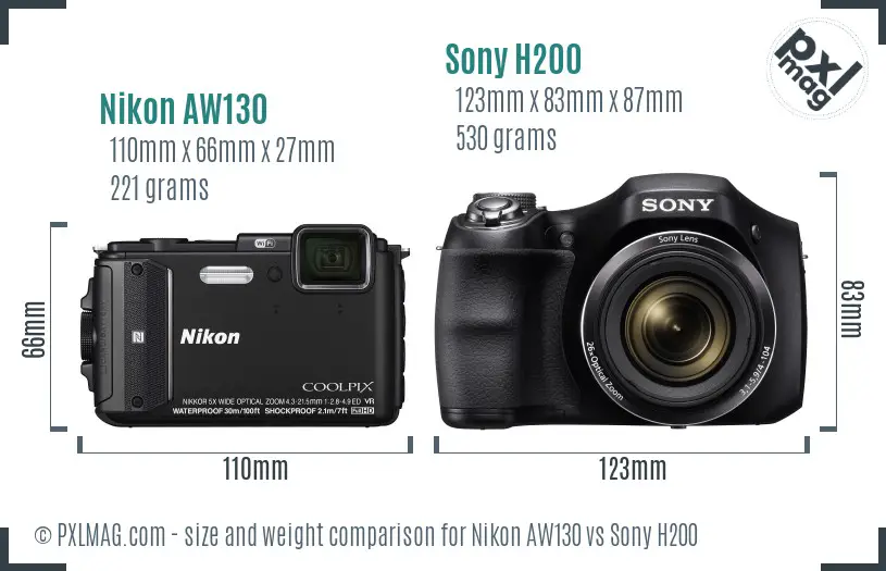 Nikon AW130 vs Sony H200 size comparison