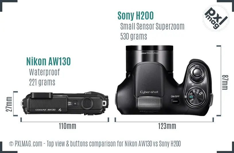 Nikon AW130 vs Sony H200 top view buttons comparison
