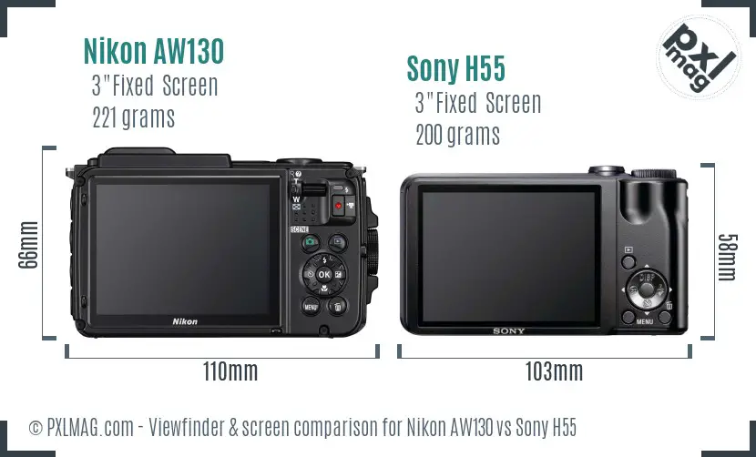 Nikon AW130 vs Sony H55 Screen and Viewfinder comparison