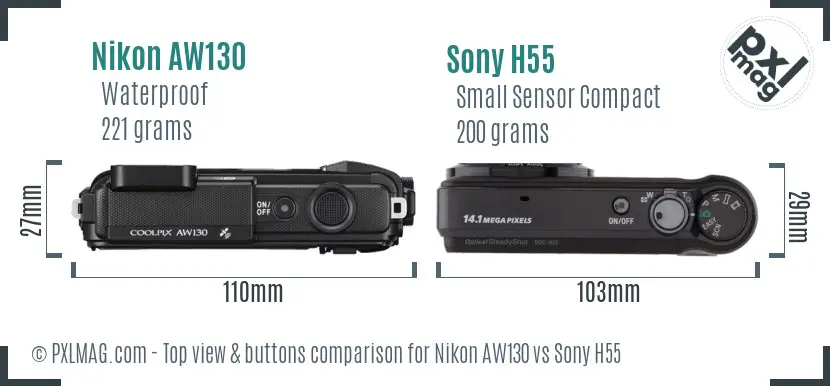 Nikon AW130 vs Sony H55 top view buttons comparison