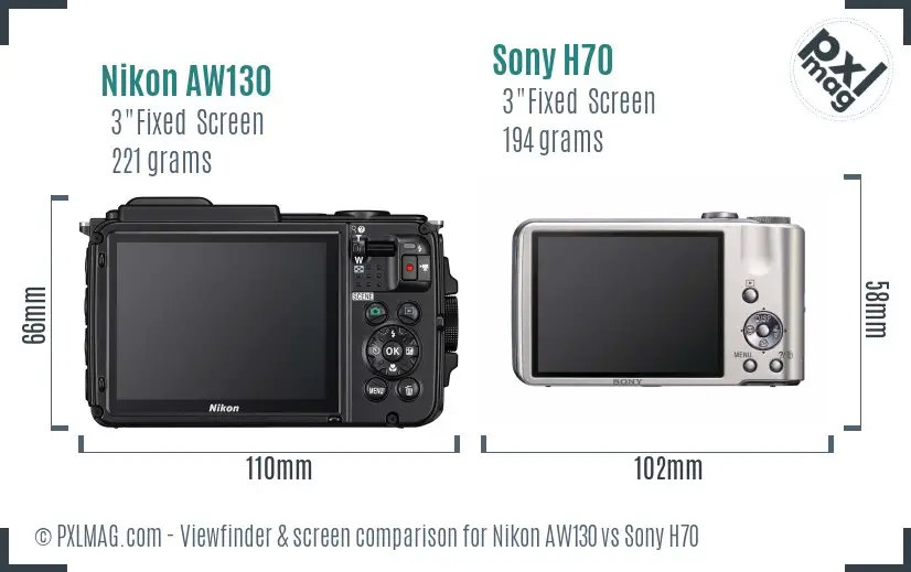 Nikon AW130 vs Sony H70 Screen and Viewfinder comparison