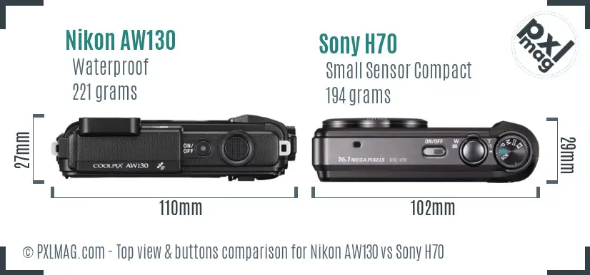 Nikon AW130 vs Sony H70 top view buttons comparison