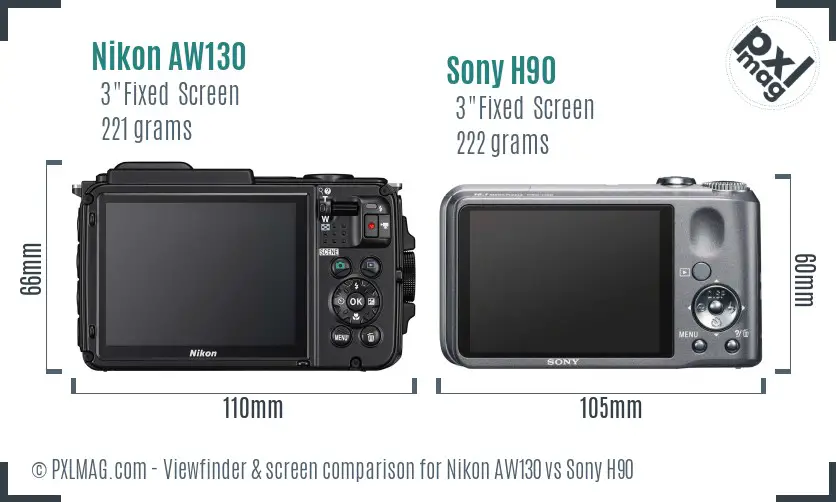 Nikon AW130 vs Sony H90 Screen and Viewfinder comparison