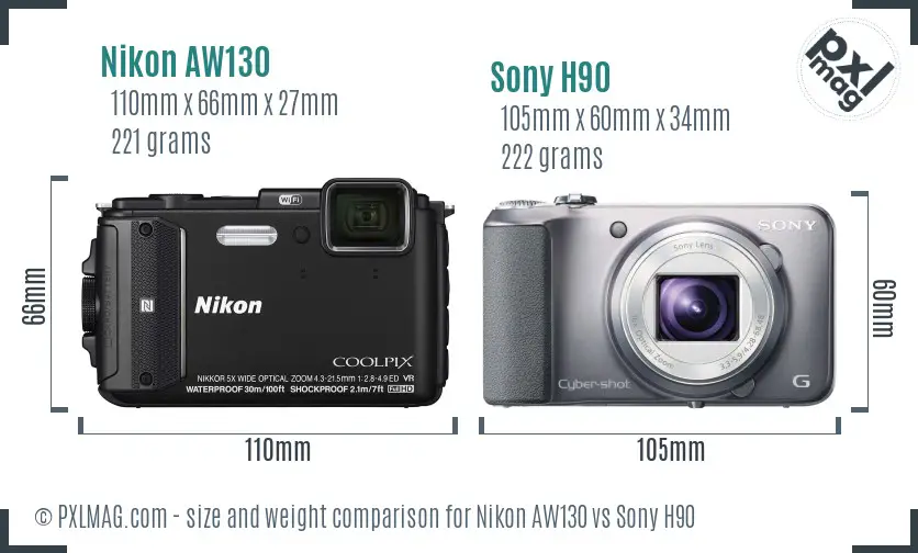 Nikon AW130 vs Sony H90 size comparison Nikon AW130 vs Sony H90 size comparison