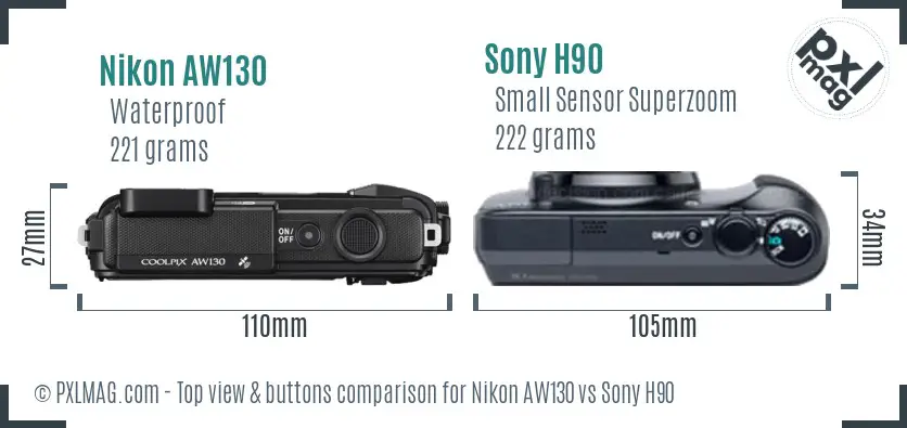 Nikon AW130 vs Sony H90 top view buttons comparison