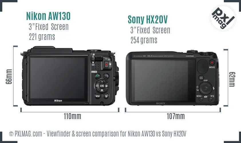 Nikon AW130 vs Sony HX20V Screen and Viewfinder comparison