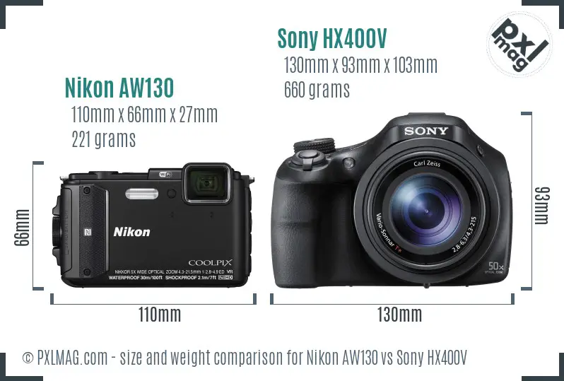 Nikon AW130 vs Sony HX400V size comparison