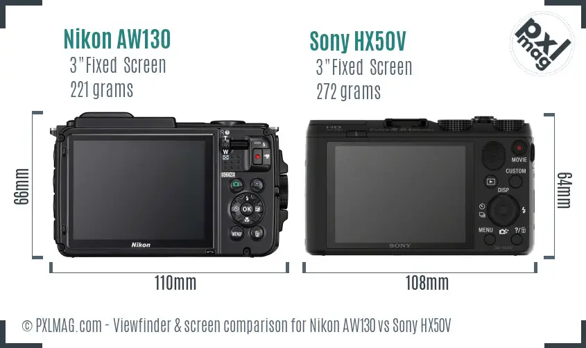 Nikon AW130 vs Sony HX50V Screen and Viewfinder comparison