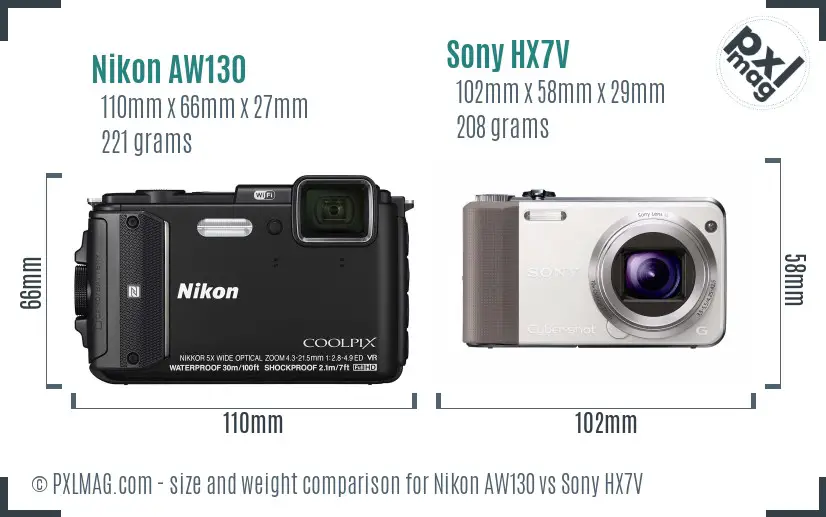 Nikon AW130 vs Sony HX7V size comparison