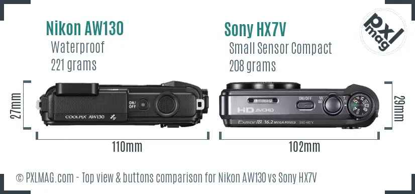 Nikon AW130 vs Sony HX7V top view buttons comparison