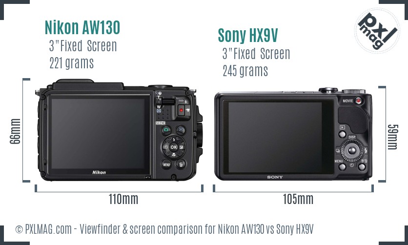 Nikon AW130 vs Sony HX9V Screen and Viewfinder comparison