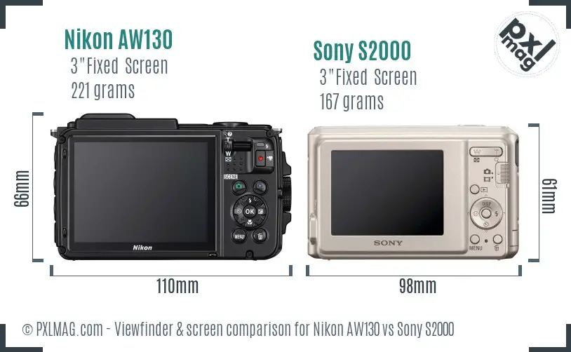 Nikon AW130 vs Sony S2000 Screen and Viewfinder comparison