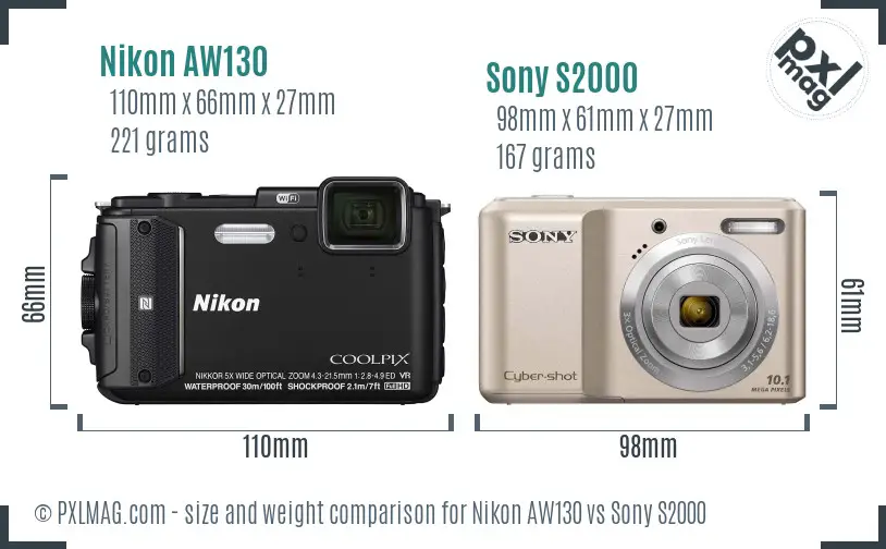 Nikon AW130 vs Sony S2000 size comparison
