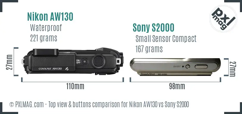 Nikon AW130 vs Sony S2000 top view buttons comparison