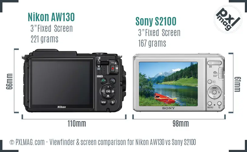 Nikon AW130 vs Sony S2100 Screen and Viewfinder comparison