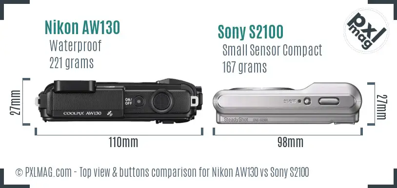 Nikon AW130 vs Sony S2100 top view buttons comparison