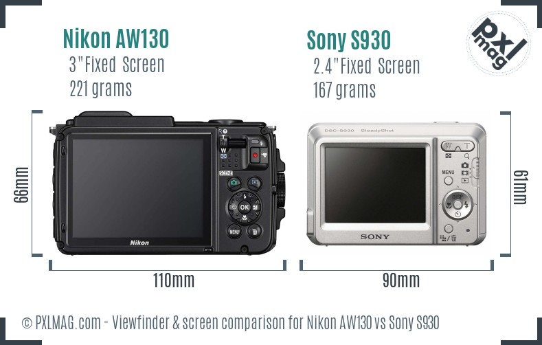 Nikon AW130 vs Sony S930 Screen and Viewfinder comparison