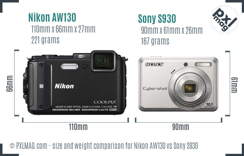 Nikon AW130 vs Sony S930 size comparison