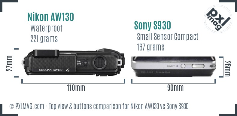 Nikon AW130 vs Sony S930 top view buttons comparison