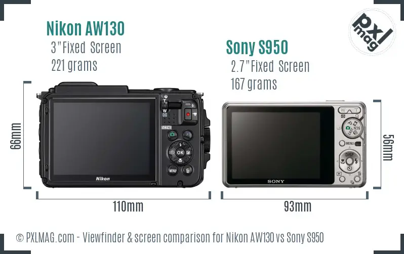 Nikon AW130 vs Sony S950 Screen and Viewfinder comparison