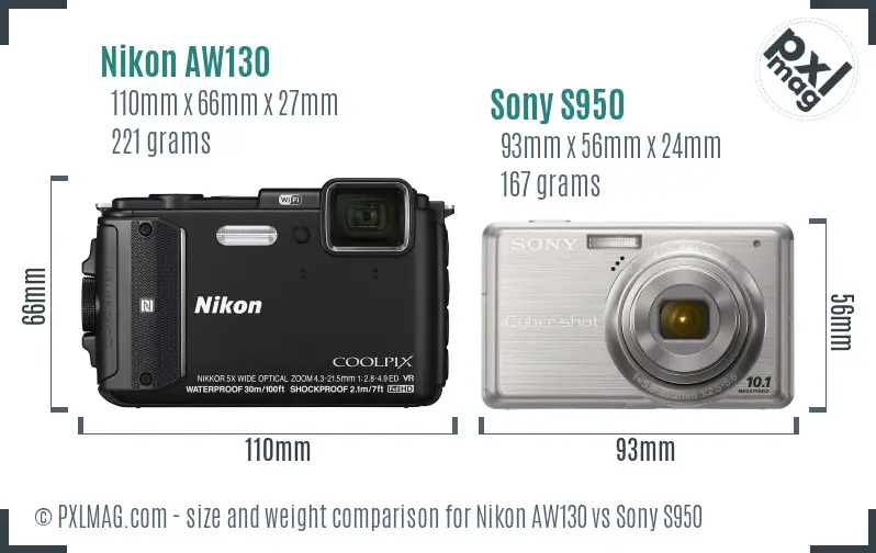 Nikon AW130 vs Sony S950 size comparison