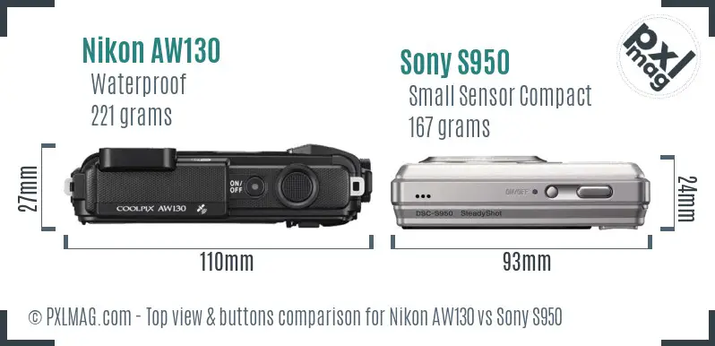 Nikon AW130 vs Sony S950 top view buttons comparison