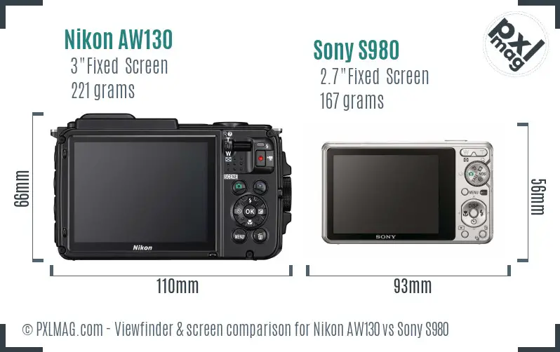 Nikon AW130 vs Sony S980 Screen and Viewfinder comparison Nikon AW130 vs Sony S980 Screen and Viewfinder comparison