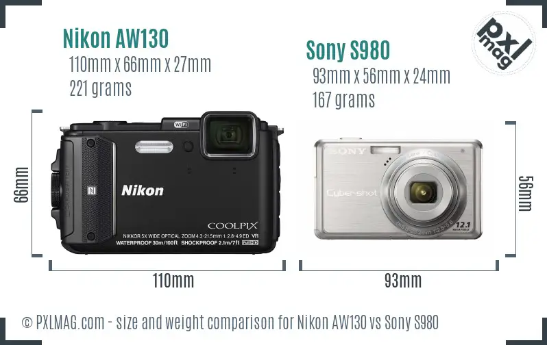 Nikon AW130 vs Sony S980 size comparison Nikon AW130 vs Sony S980 size comparison