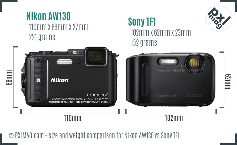 Nikon AW130 vs Sony TF1 size comparison
