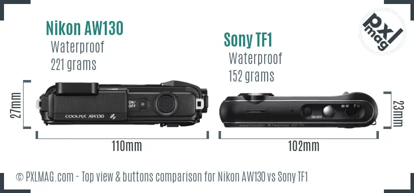 Nikon AW130 vs Sony TF1 top view buttons comparison