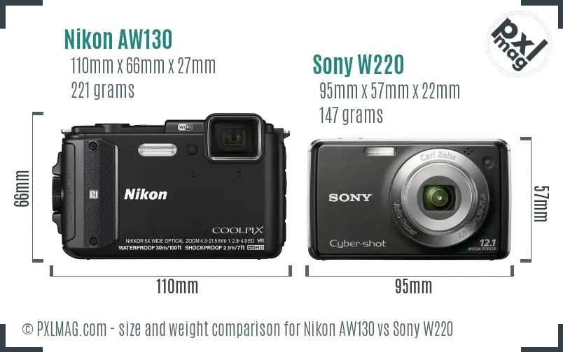 Nikon AW130 vs Sony W220 size comparison Nikon AW130 vs Sony W220 size comparison