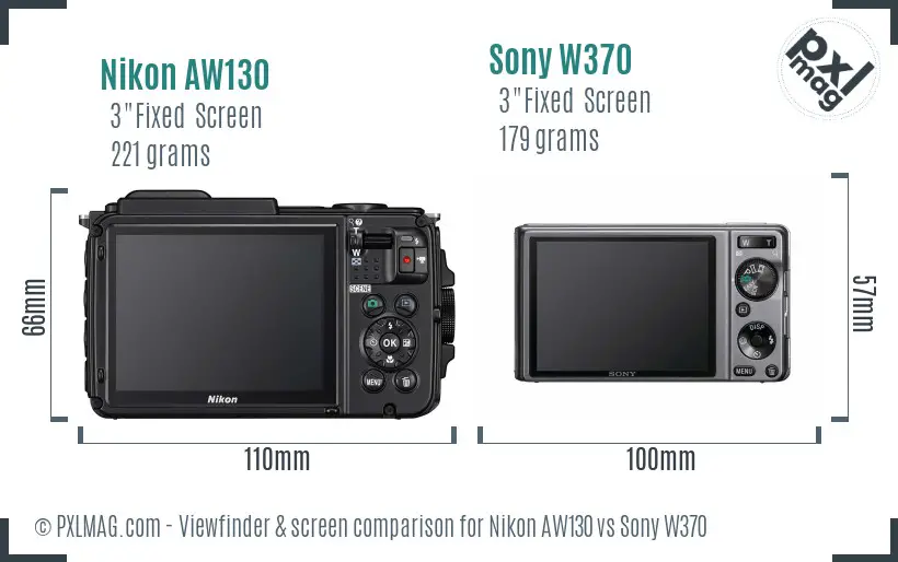 Nikon AW130 vs Sony W370 Screen and Viewfinder comparison