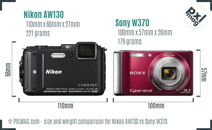 Nikon AW130 vs Sony W370 size comparison
