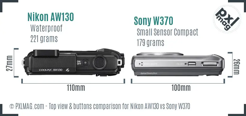 Nikon AW130 vs Sony W370 top view buttons comparison