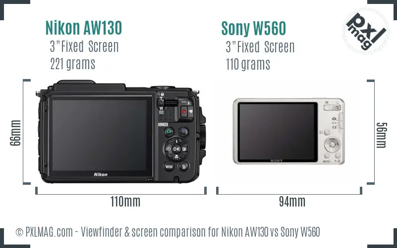 Nikon AW130 vs Sony W560 Screen and Viewfinder comparison