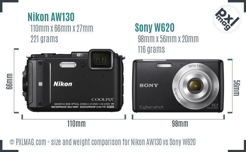 Nikon AW130 vs Sony W620 size comparison Nikon AW130 vs Sony W620 size comparison