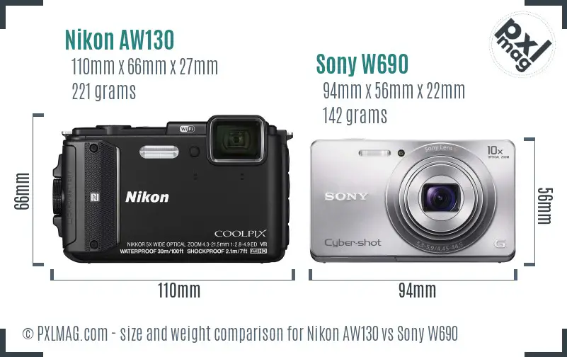 Nikon AW130 vs Sony W690 size comparison Nikon AW130 vs Sony W690 size comparison