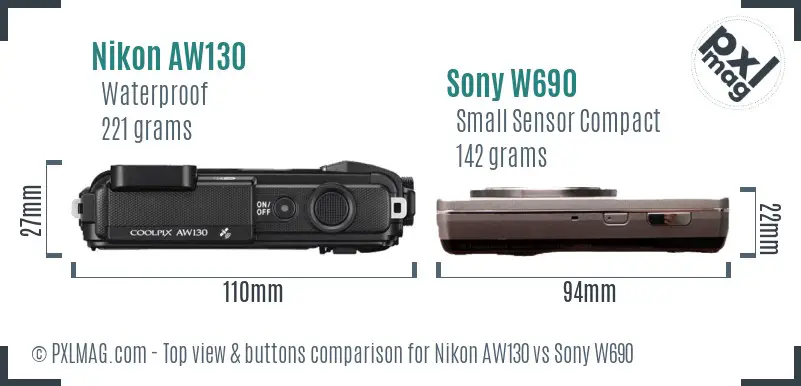 Nikon AW130 vs Sony W690 top view buttons comparison Nikon AW130 vs Sony W690 top view buttons comparison